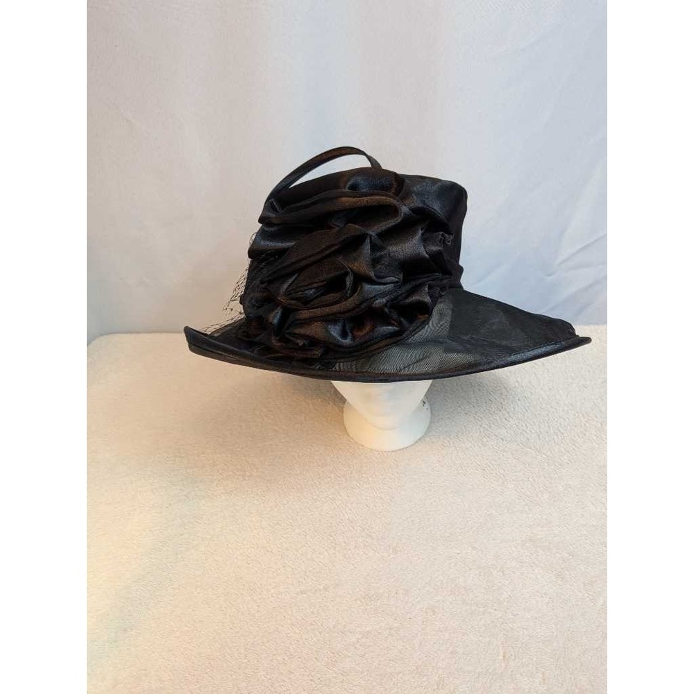 CC Black Wide Brim Formal Dress Church Hat Womens Elegant Occasion